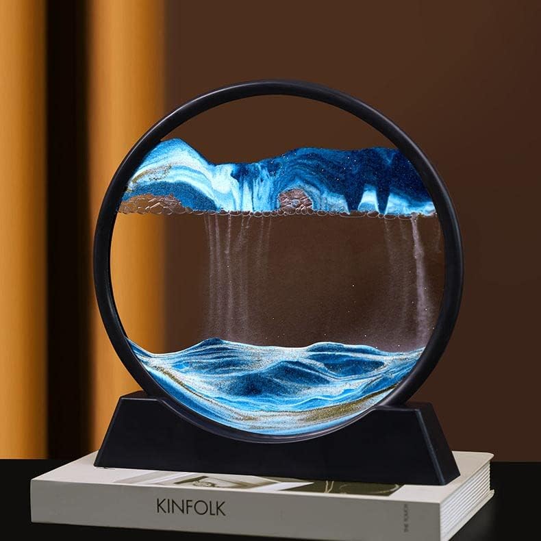 Arthink Moving Sand Art Picture,Liquid Motion 3D Sea Sandscape in Motion Display, Flowing Sand Frame Desktop Art Bookshelves Home Office Decoration (12 inch, Blue) - Image 2